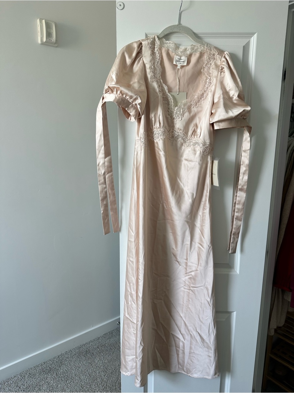 Bohme Satin Lace-Trim Midi Dress in Blush - Picture 3 of 5